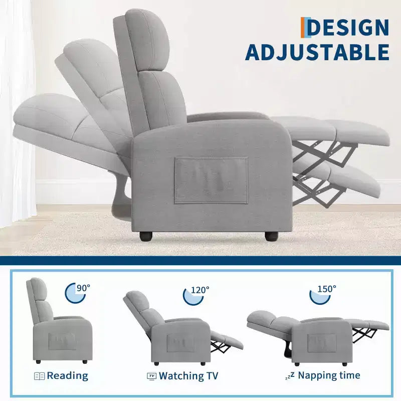 Fabric Manual Recliner Chair with Tall Back and Wide Arms