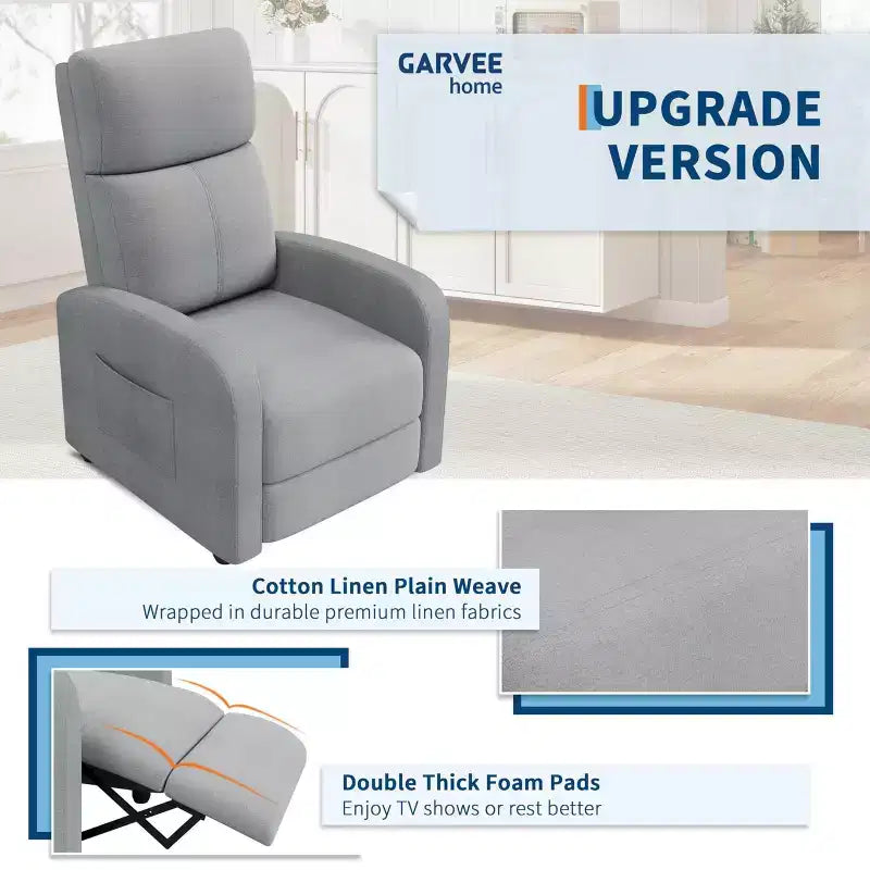 Fabric Manual Recliner Chair with Tall Back and Wide Arms