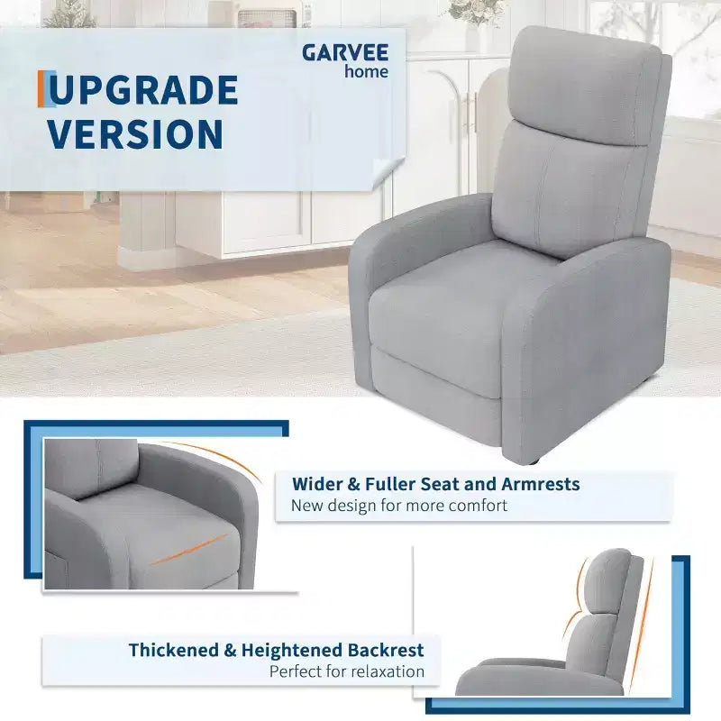 Fabric Manual Recliner Chair with Tall Back and Wide Arms