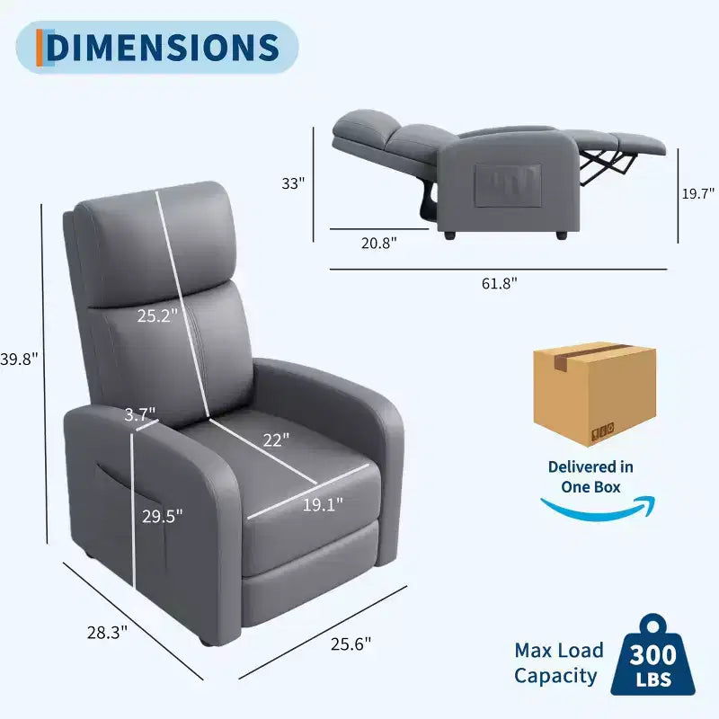 Fabric Manual Recliner Chair with Tall Back and Wide Arms
