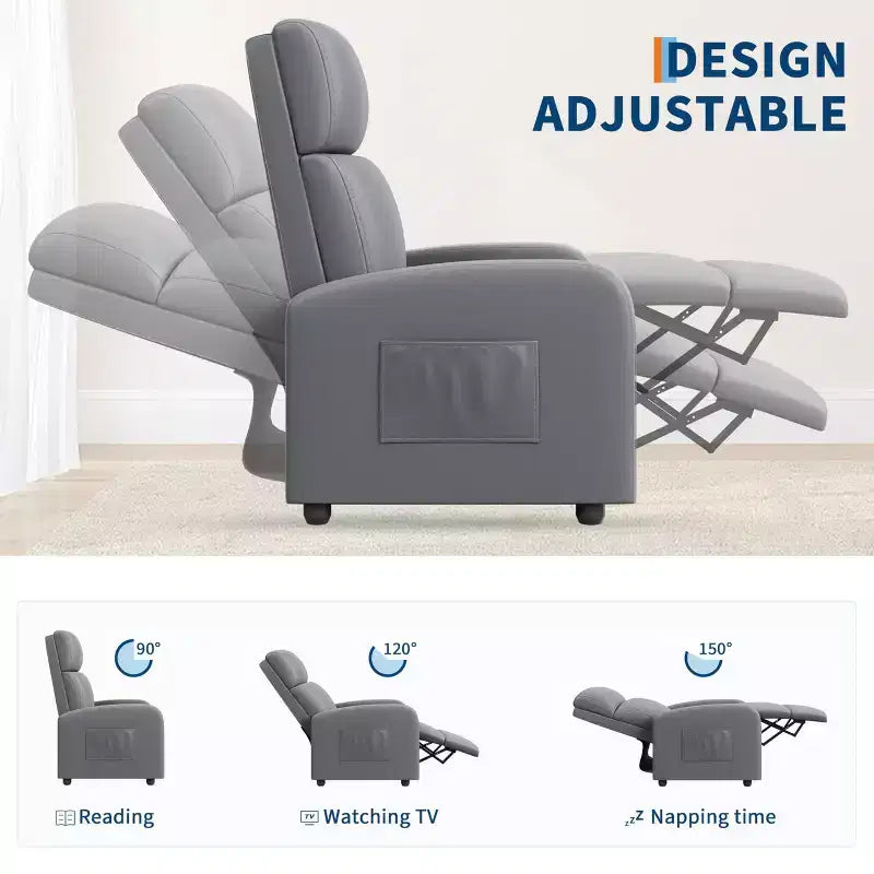 Fabric Manual Recliner Chair with Tall Back and Wide Arms
