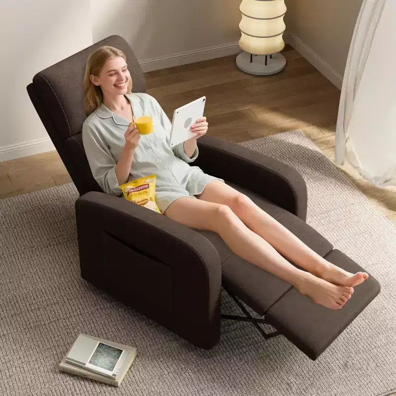 Fabric Manual Recliner Chair with Tall Back and Wide Arms