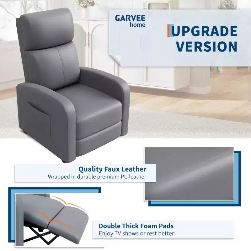 Fabric Manual Recliner Chair with Tall Back and Wide Arms