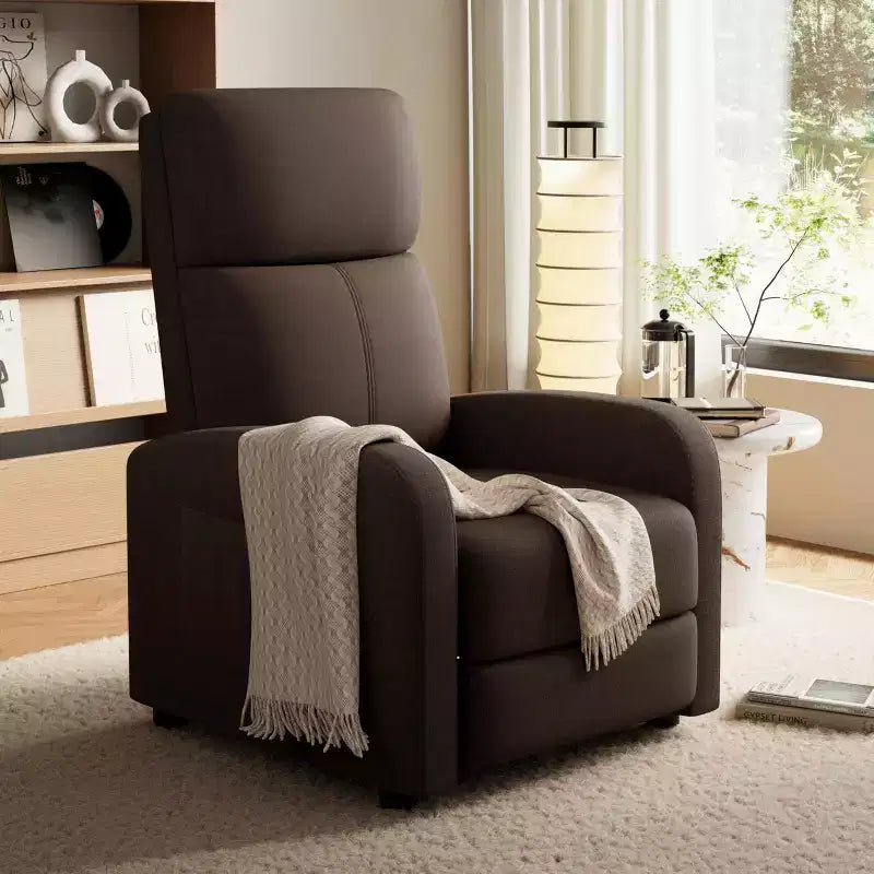 Fabric Manual Recliner Chair with Tall Back and Wide Arms