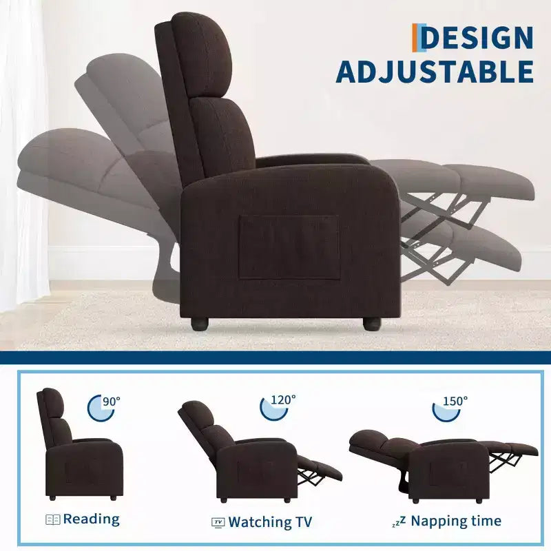 Fabric Manual Recliner Chair with Tall Back and Wide Arms