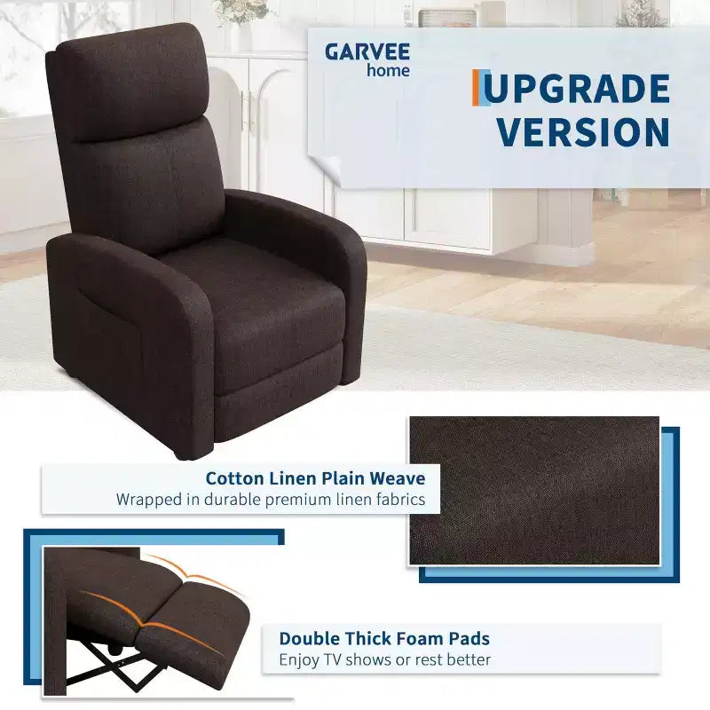 Fabric Manual Recliner Chair with Tall Back and Wide Arms