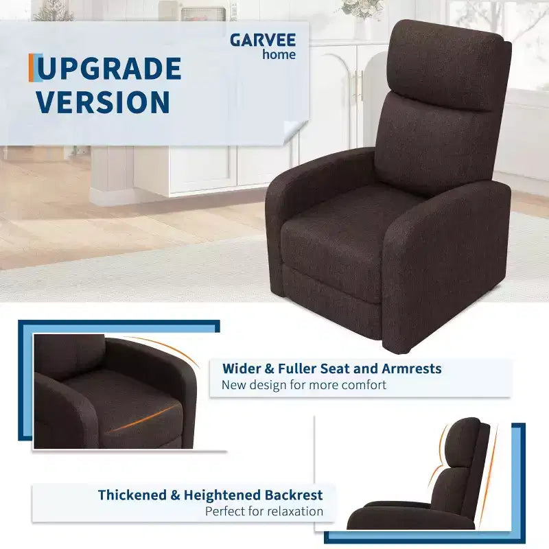 Fabric Manual Recliner Chair with Tall Back and Wide Arms