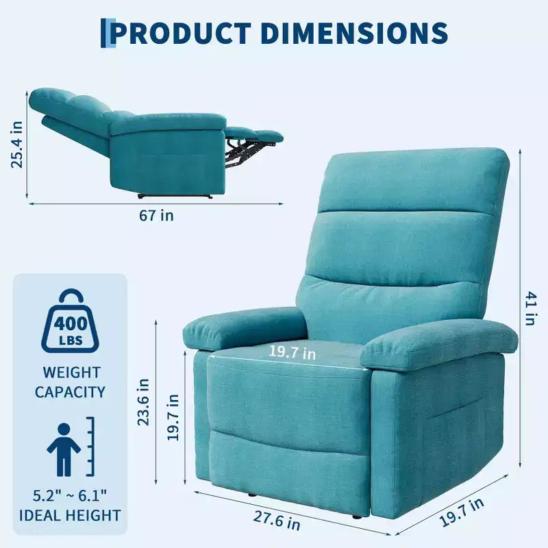 Fabric Manual Recliner Chair with Side Pocket