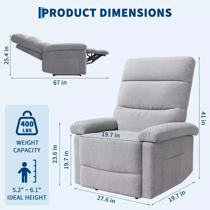 Fabric Manual Recliner Chair with Side Pocket