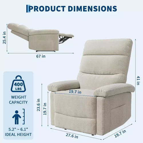 Fabric Manual Recliner Chair with Side Pocket