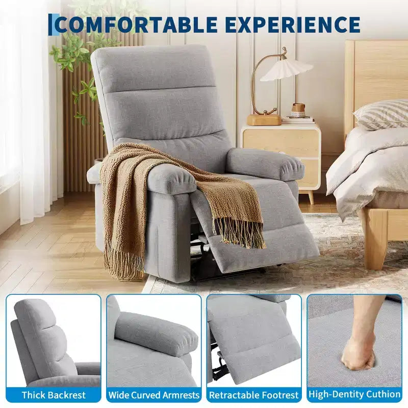 Fabric Manual Recliner Chair with Side Pocket