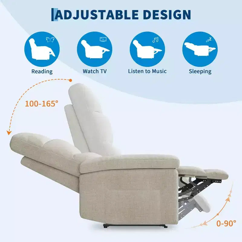 Fabric Manual Recliner Chair with Side Pocket