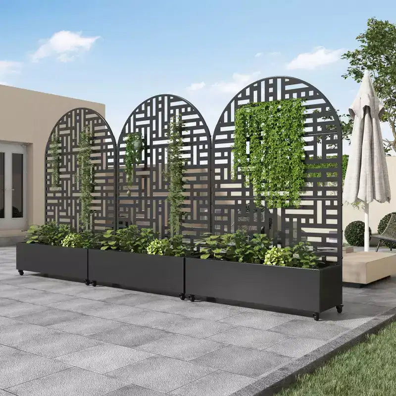 Iron Black Arch Planter Box with Trellis 72x35x16''