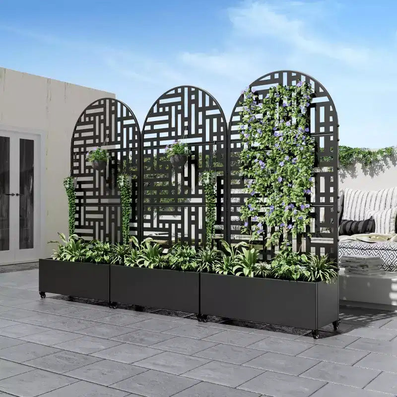 Iron Black Arch Planter Box with Trellis 72x35x16''