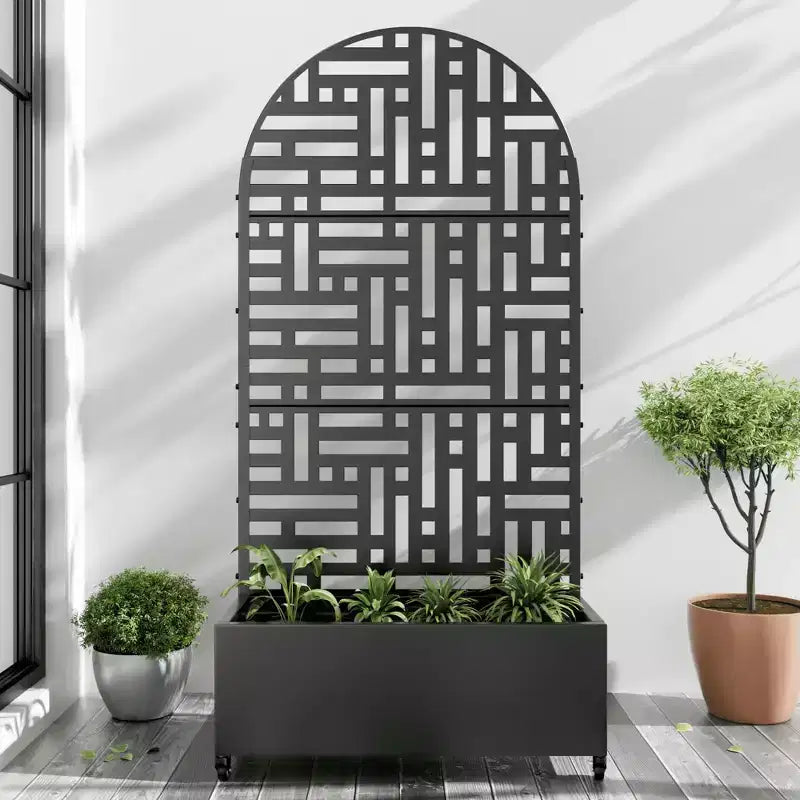 Iron Black Arch Planter Box with Trellis 72x35x16''