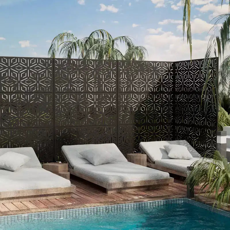 Galvanized Steel 3-Panel Room Divider Screen 72x47''