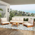 Christopher Knight Home Tavriel Mid-Century Modern Patio Acacia Wood 5-Seater Seating Set with Thick Cushions, Table Not Included