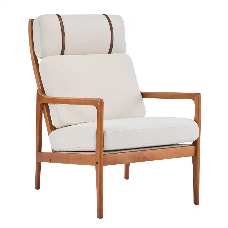 Solid Wood Mid-Century Accent Chair with Padded Cushions Beige