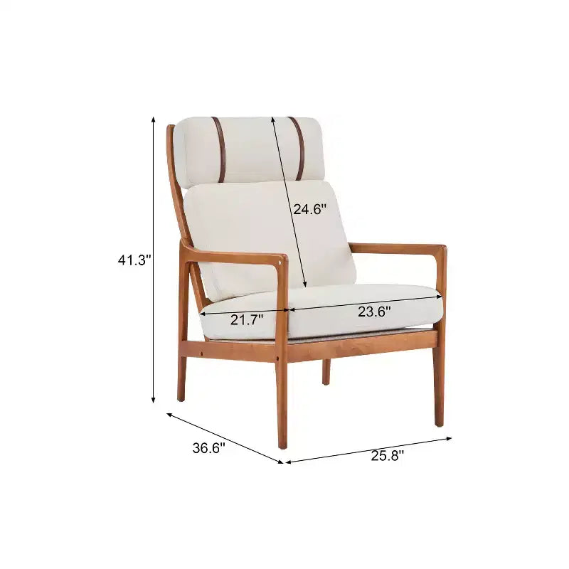 Solid Wood Mid-Century Accent Chair with Padded Cushions Beige