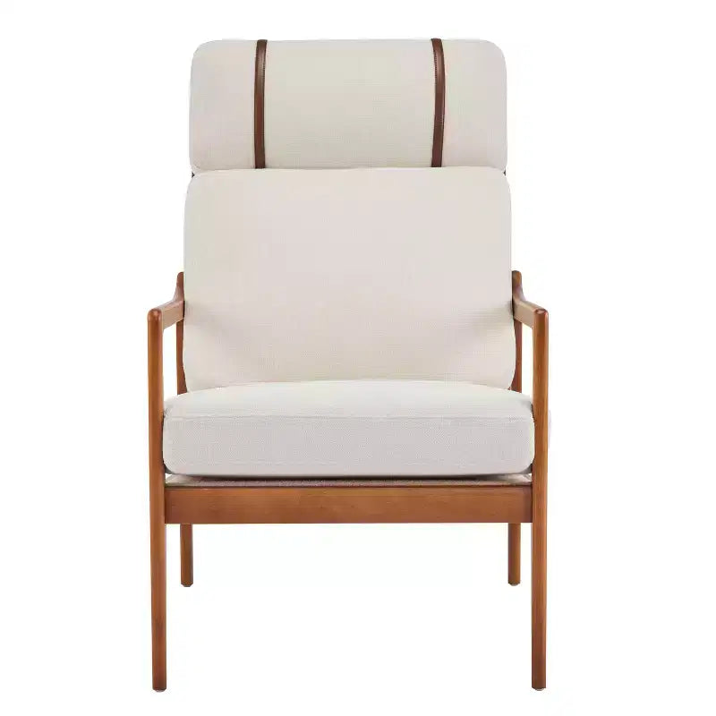 Solid Wood Mid-Century Accent Chair with Padded Cushions Beige