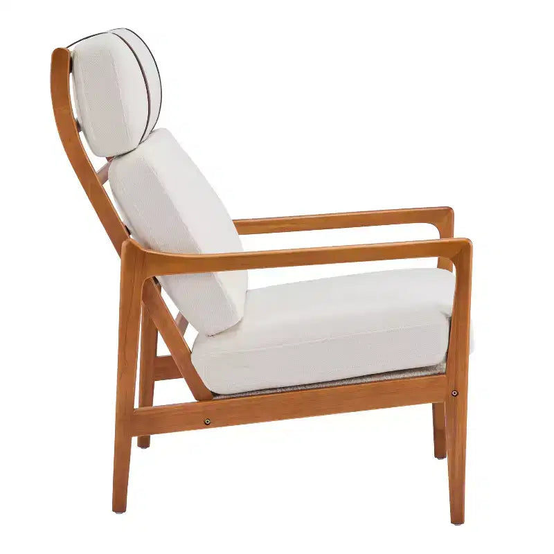 Solid Wood Mid-Century Accent Chair with Padded Cushions Beige