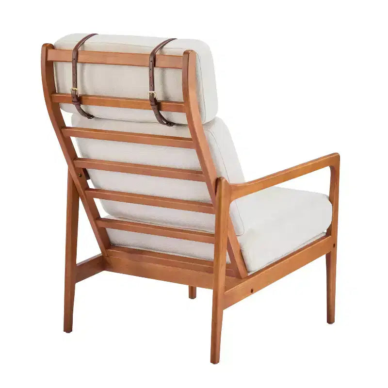 Solid Wood Mid-Century Accent Chair with Padded Cushions Beige