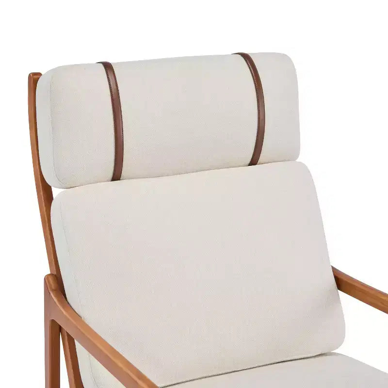 Solid Wood Mid-Century Accent Chair with Padded Cushions Beige