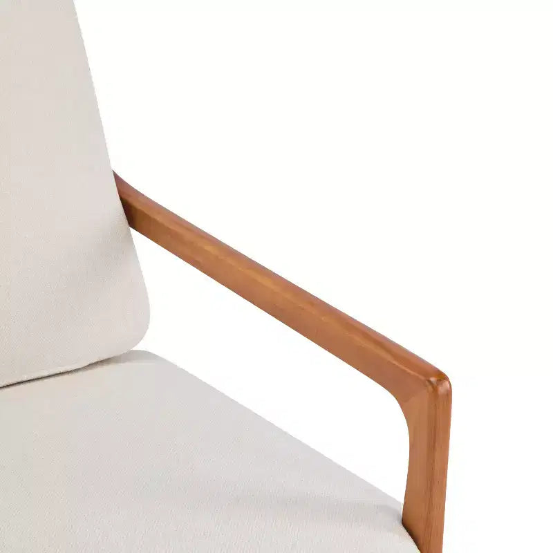 Solid Wood Mid-Century Accent Chair with Padded Cushions Beige