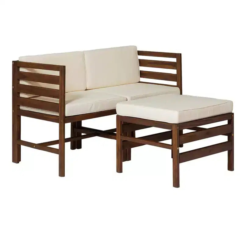 GDFStudio Elisha Ensemble 3 pièces de chaises avec accoudoirs gauche et droit et pouf en bois d'acacia d'extérieur avec coussins