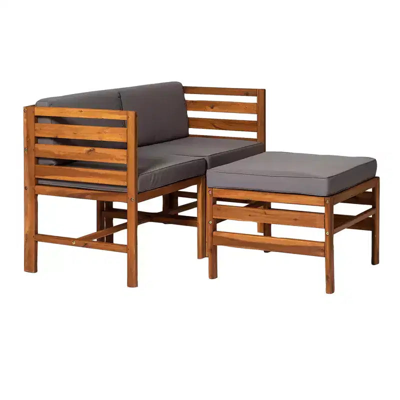 GDFStudio Elisha Ensemble 3 pièces de chaises avec accoudoirs gauche et droit et pouf en bois d'acacia d'extérieur avec coussins