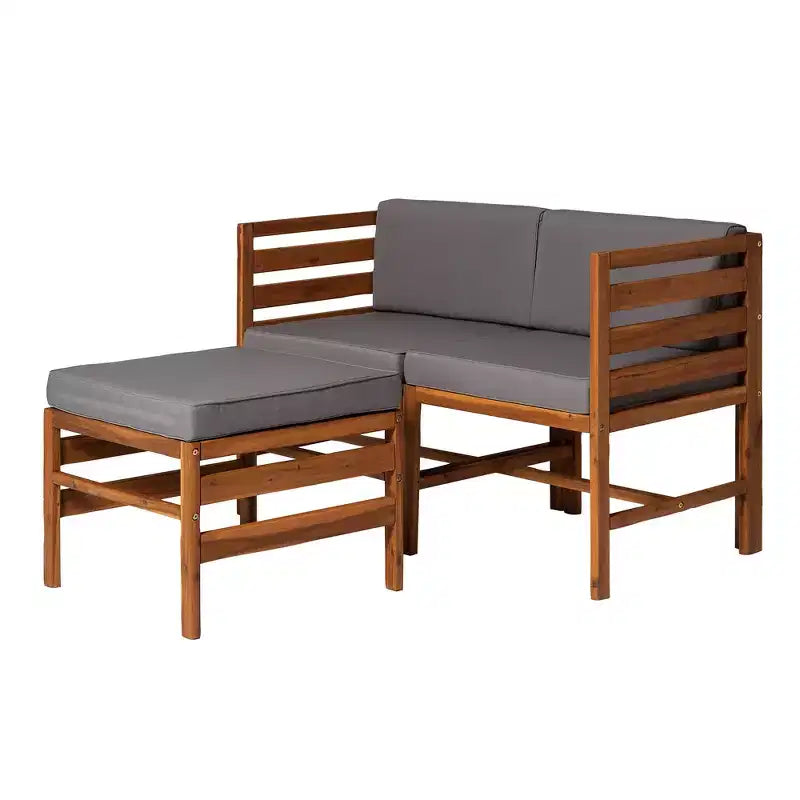 GDFStudio Elisha Ensemble 3 pièces de chaises avec accoudoirs gauche et droit et pouf en bois d'acacia d'extérieur avec coussins