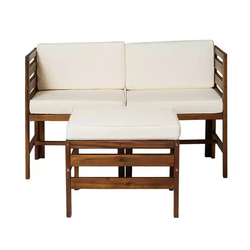 GDFStudio Elisha Ensemble 3 pièces de chaises avec accoudoirs gauche et droit et pouf en bois d'acacia d'extérieur avec coussins