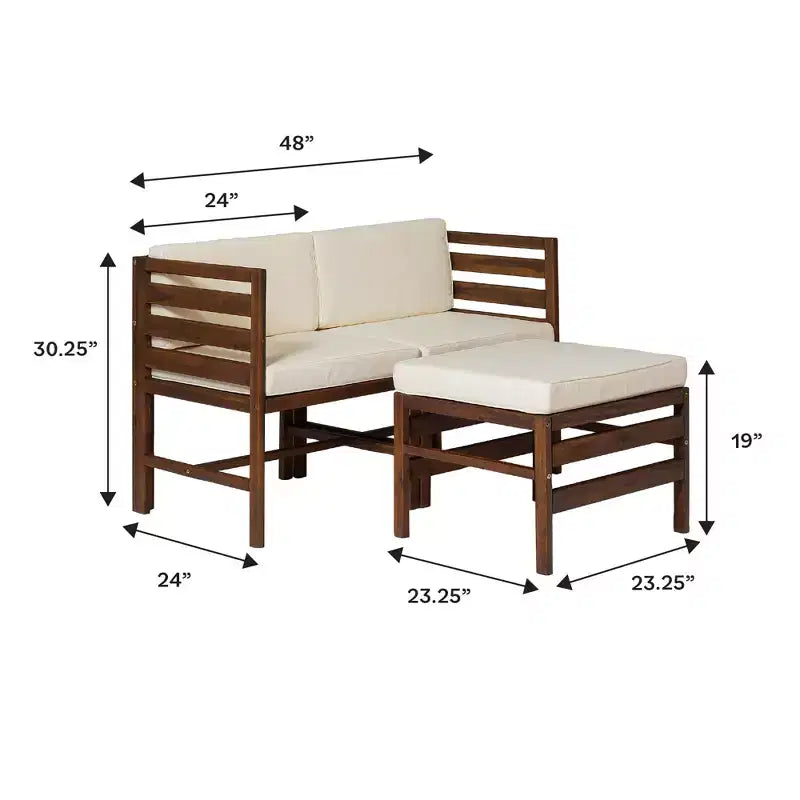 GDFStudio Elisha Ensemble 3 pièces de chaises avec accoudoirs gauche et droit et pouf en bois d'acacia d'extérieur avec coussins