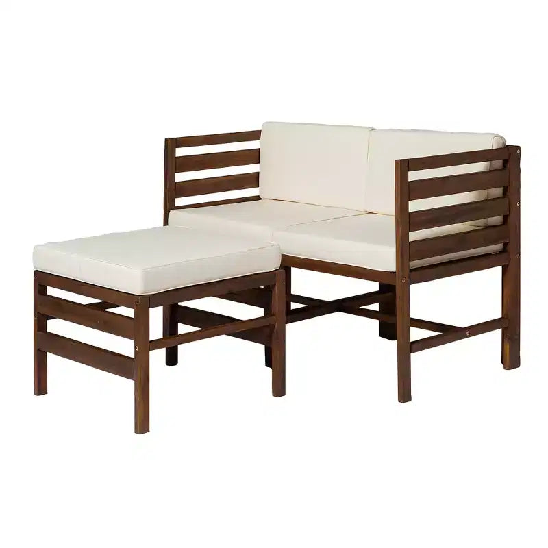 GDFStudio Elisha Ensemble 3 pièces de chaises avec accoudoirs gauche et droit et pouf en bois d'acacia d'extérieur avec coussins