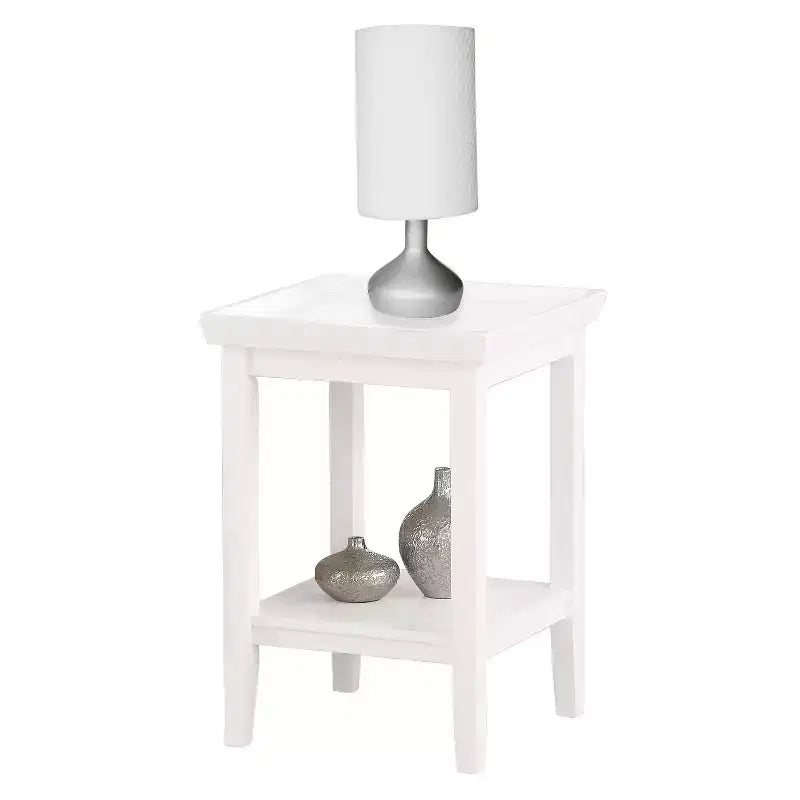 Rubberwood End Table with Bottom Shelf White 26''
