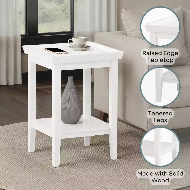 Rubberwood End Table with Bottom Shelf White 26''