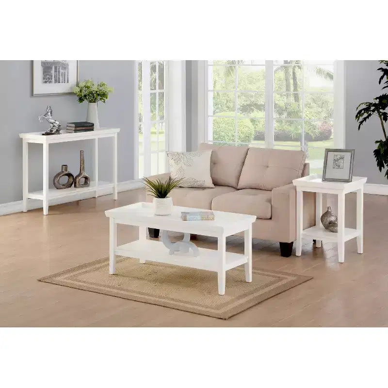 Rubberwood End Table with Bottom Shelf White 26''