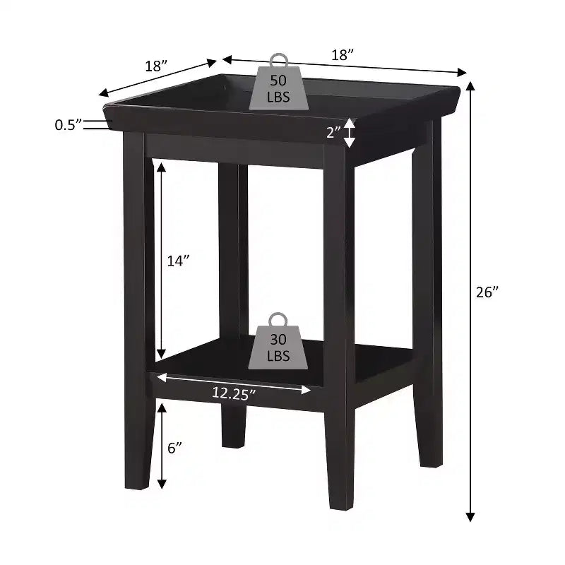 Rubberwood End Table with Bottom Shelf White 26''