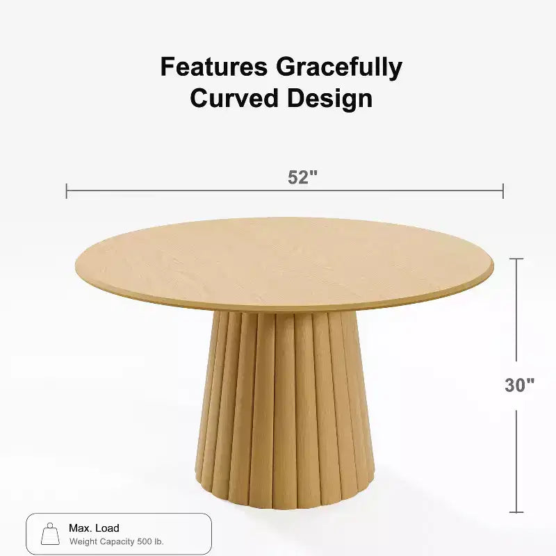 Wood Round Dining Table with Fluted Tapered Base 52''