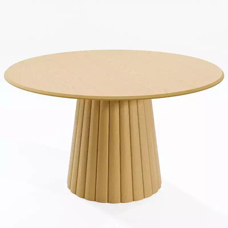 Wood Round Dining Table with Fluted Tapered Base 52''