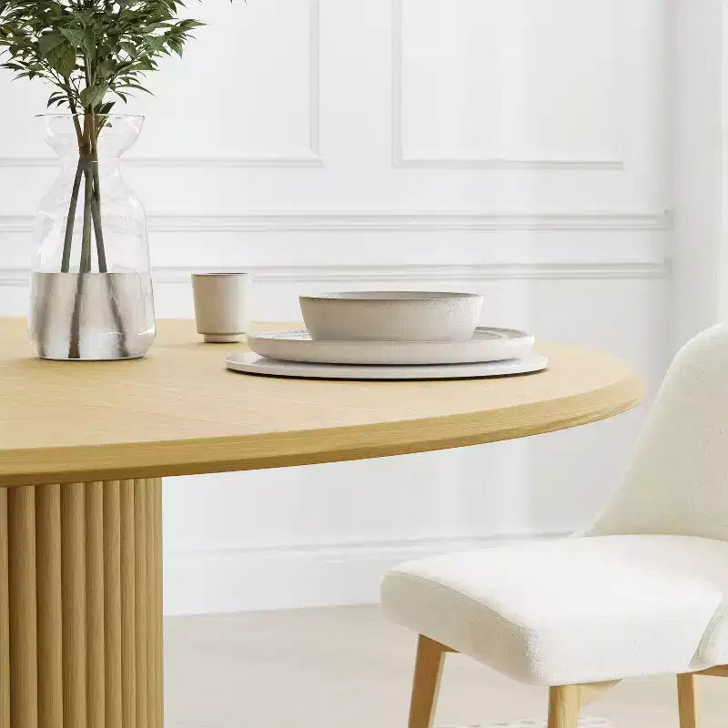 Wood Round Dining Table with Fluted Tapered Base 52''