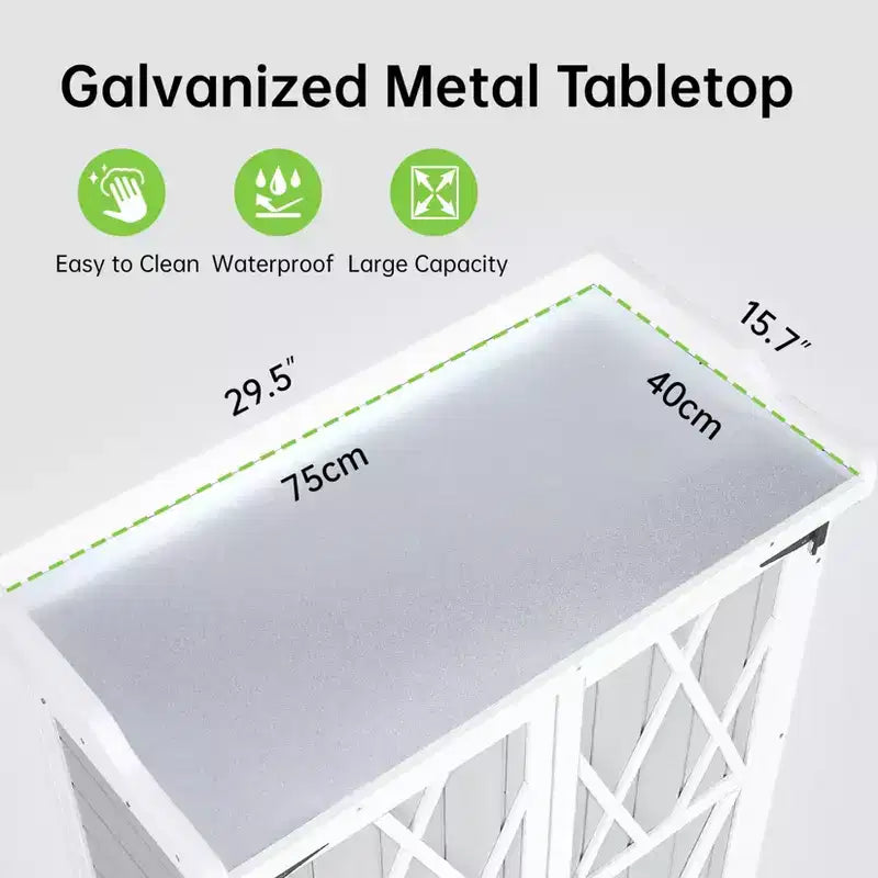 Wood Outdoor Potting Bench with Galvanized Tabletop and Shelves