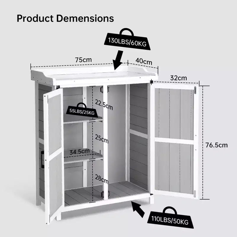 Wood Outdoor Potting Bench with Galvanized Tabletop and Shelves