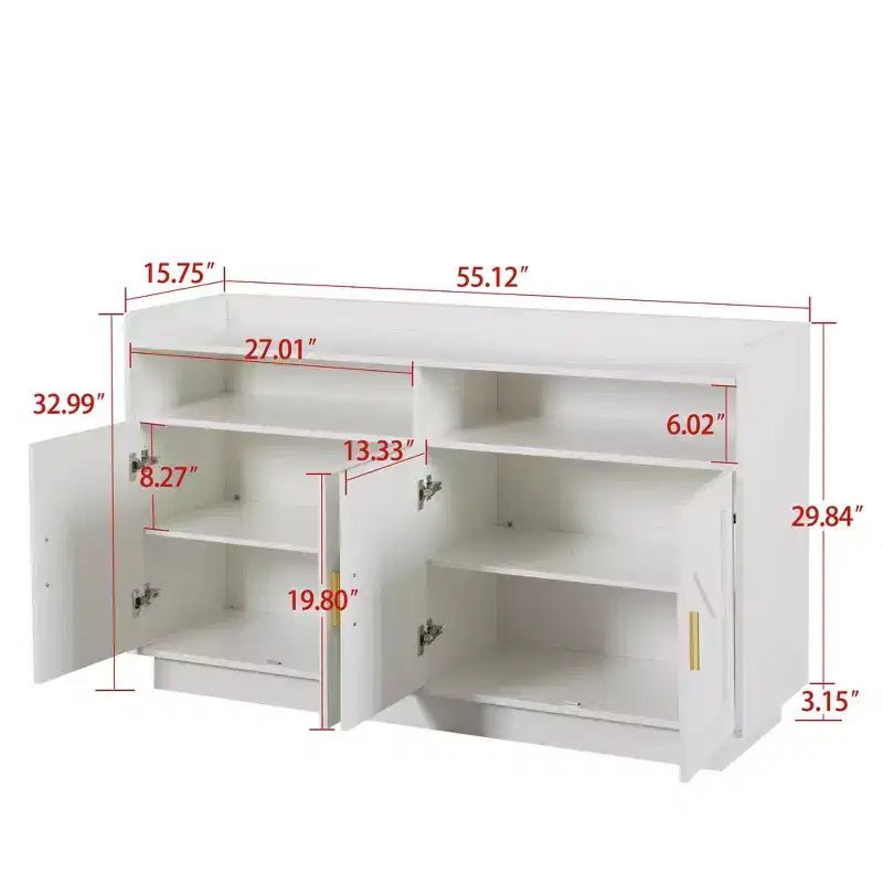 Wood Sideboard Cabinet with 4 Doors and 2 Drawers