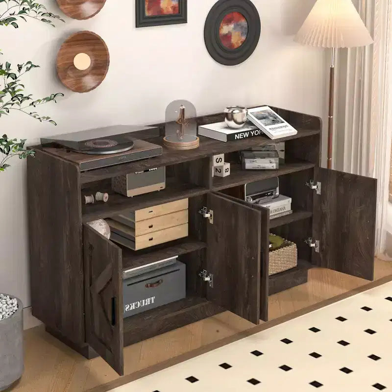 Wood Sideboard Cabinet with 4 Doors and 2 Drawers