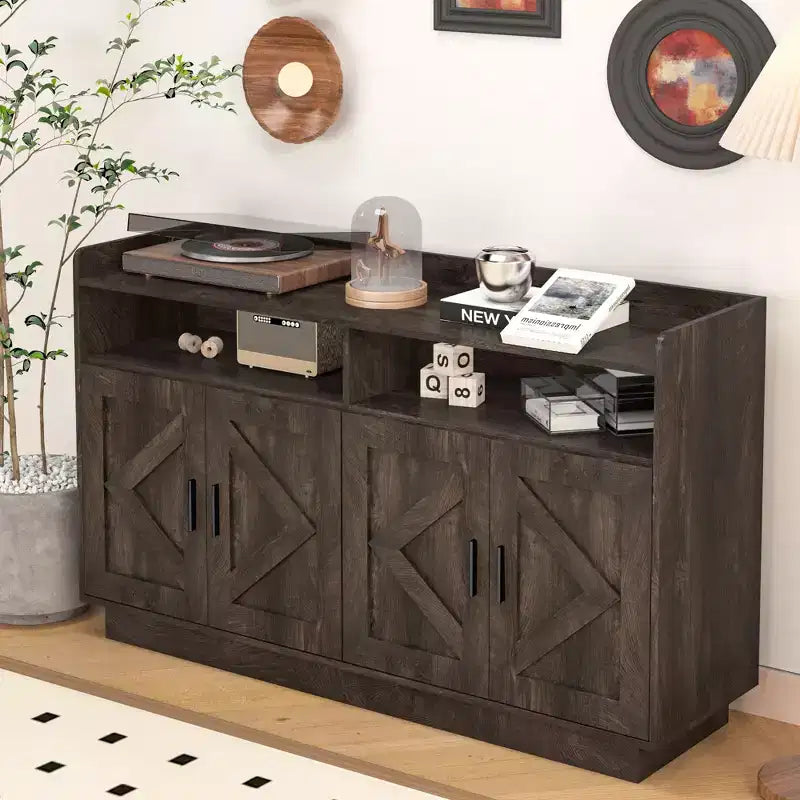 Wood Sideboard Cabinet with 4 Doors and 2 Drawers