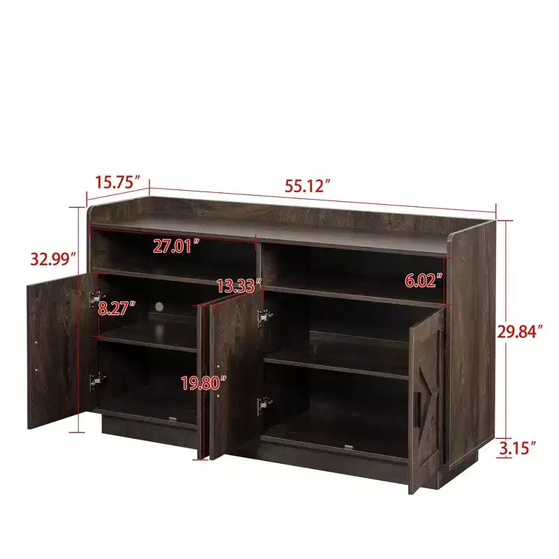Wood Sideboard Cabinet with 4 Doors and 2 Drawers