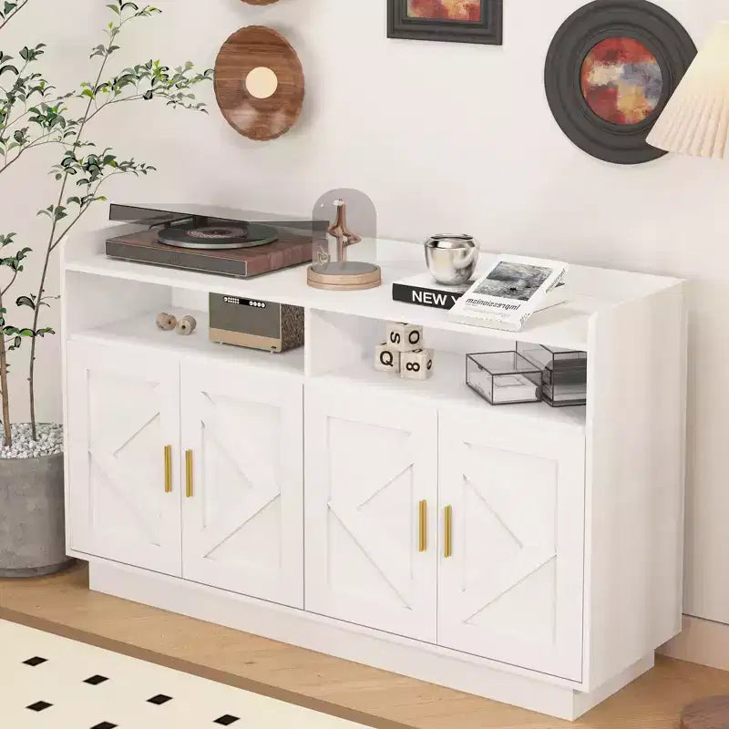 Wood Sideboard Cabinet with 4 Doors and 2 Drawers