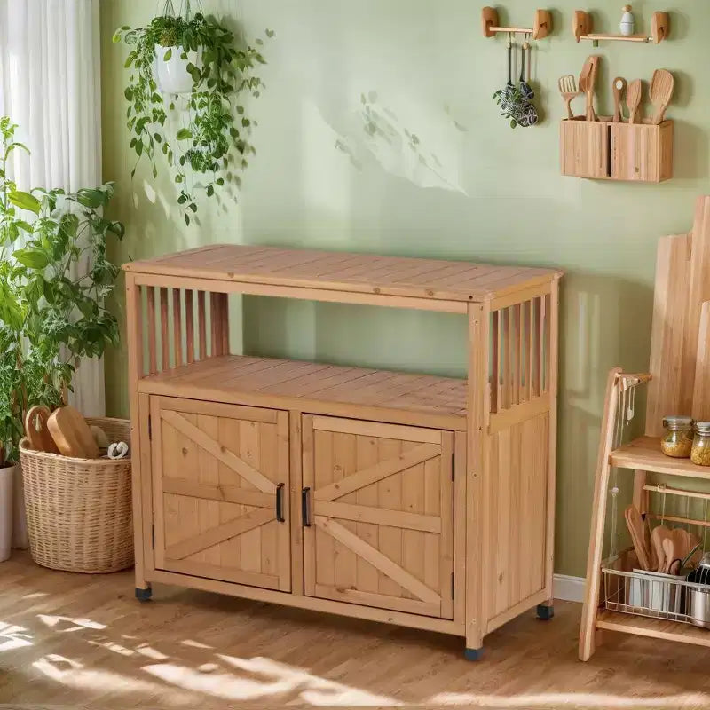 Wood Storage Cabinet with 2 Doors and 2 Shelves