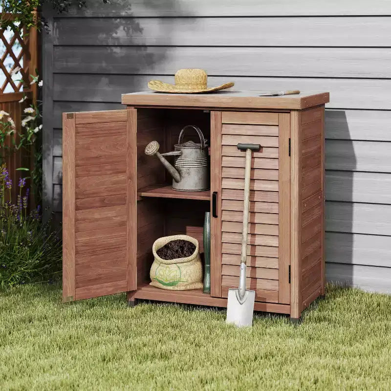 Wood Storage Cabinet with 2 Doors and 2 Shelves